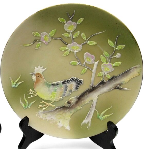 SHAFFORD Bird Plates 3D Set Of 2 Green Wall Art Japan Vintage 8" - Picture 4 of 12